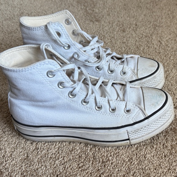 Converse All Star White Canvas Platform High-Tops - Picture 1 of 6